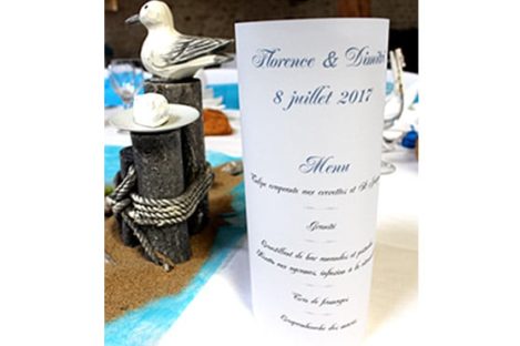 Mariage menu thème mer